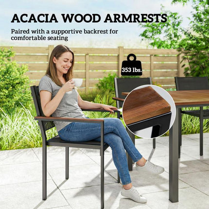 Outdoor Dining Set for 4, Patio Table and Chairs Set with 59 inch Rectangle Acacia Wood Table and 352 LBS Stackable Chairs