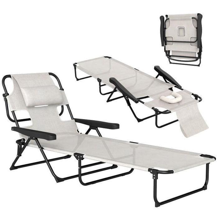 Folding Lounge Chair w/ Reclining Back, Cream White