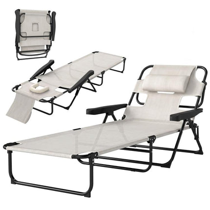 Folding Lounge Chair w/ Reclining Back, Cream White