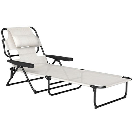 Folding Lounge Chair w/ Reclining Back, Cream White