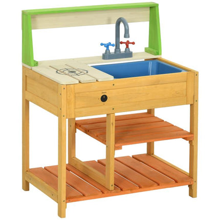 Mud Kitchen for Kids Outdoor Kitchen Playset w/ Realistic Kitchen Toys, Faucet Sink Storage Shelves for Ages 3-8 Years
