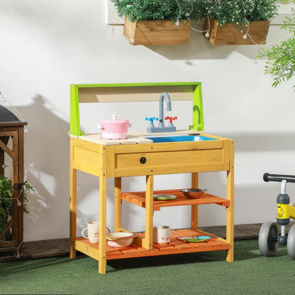 Mud Kitchen for Kids Outdoor Kitchen Playset w/ Realistic Kitchen Toys, Faucet Sink Storage Shelves for Ages 3-8 Years