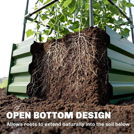Galvanized Planter Box, 24 inch x 24 inch x 73.5 inch Raised Garden Bed with Tomato Cage for Climbing Vines, Green