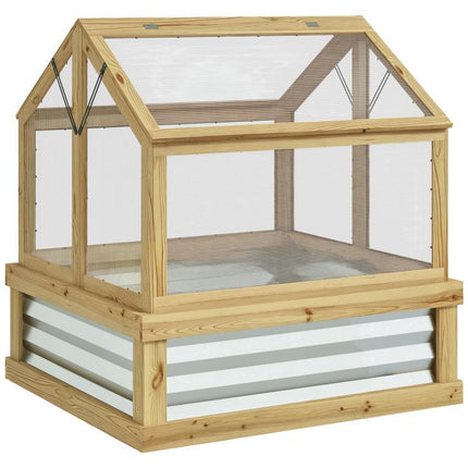 Raised Garden Flower Bed Kit with Greenhouse, Wooden Cold Frame Planter, 35.5 inch x 31.5 inch x 36 inch, Natural