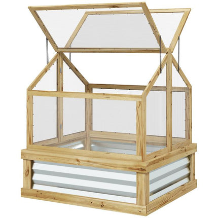 Raised Garden Flower Bed Kit with Greenhouse, Wooden Cold Frame Planter, 35.5 inch x 31.5 inch x 36 inch, Natural