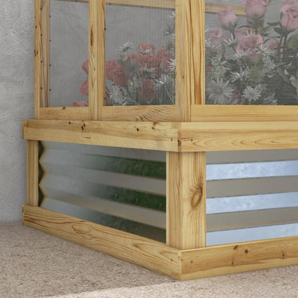 Raised Garden Flower Bed Kit with Greenhouse, Wooden Cold Frame Planter, 35.5 inch x 31.5 inch x 36 inch, Natural