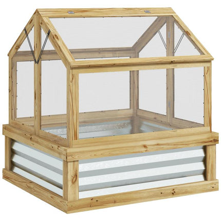 Raised Garden Flower Bed Kit with Greenhouse, Wooden Cold Frame Planter, 35.5 inch x 31.5 inch x 36 inch, Natural