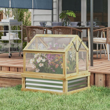 Raised Garden Flower Bed Kit with Greenhouse, Wooden Cold Frame Planter, 35.5 inch x 31.5 inch x 36 inch, Natural