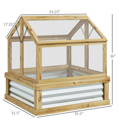 Raised Garden Flower Bed Kit with Greenhouse, Wooden Cold Frame Planter, 35.5 inch x 31.5 inch x 36 inch, Natural