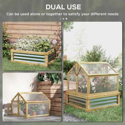 Raised Garden Flower Bed Kit with Greenhouse, Wooden Cold Frame Planter, 35.5 inch x 31.5 inch x 36 inch, Natural