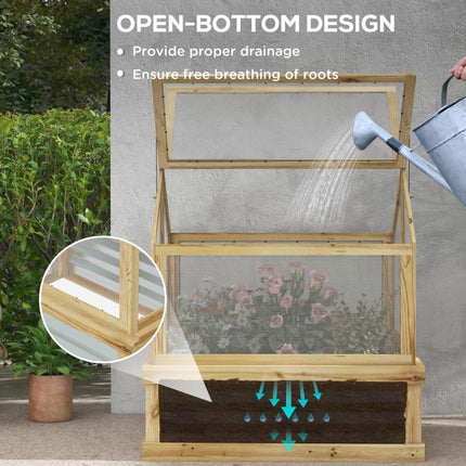 Raised Garden Flower Bed Kit with Greenhouse, Wooden Cold Frame Planter, 35.5 inch x 31.5 inch x 36 inch, Natural