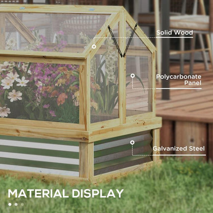 Raised Garden Flower Bed Kit with Greenhouse, Wooden Cold Frame Planter, 35.5 inch x 31.5 inch x 36 inch, Natural