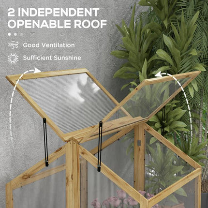 Raised Garden Flower Bed Kit with Greenhouse, Wooden Cold Frame Planter, 35.5 inch x 31.5 inch x 36 inch, Natural