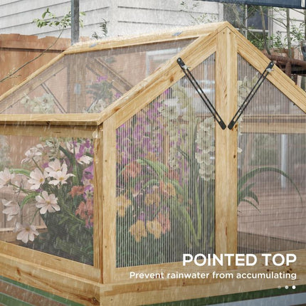 Raised Garden Flower Bed Kit with Greenhouse, Wooden Cold Frame Planter, 35.5 inch x 31.5 inch x 36 inch, Natural