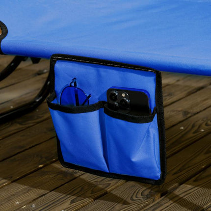 Pool Chaise Lounge Chairs Set of 2, Folding Lounge Chairs with Sunshade, Reclining Back, Steel Frame, Blue