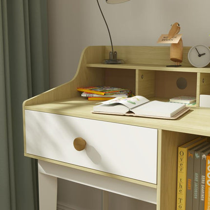 Kids Desk and Chair Set with Storage Shelves, Drawer for 3-10 Years, White