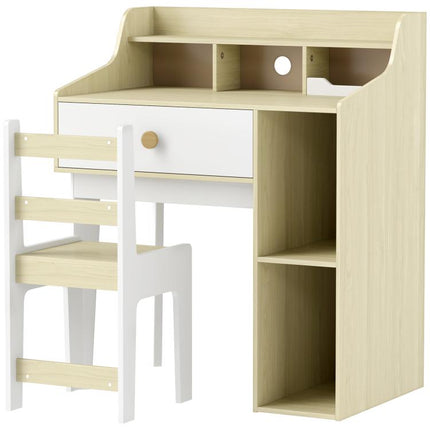 Kids Desk and Chair Set with Storage Shelves, Drawer for 3-10 Years, White