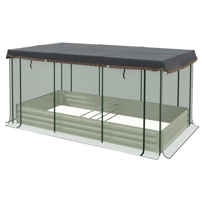 Galvanized Steel Planter Box with Crop Cage and Shade Cloth, Raised Garden Bed for Flowers, Veggies and Herbs, Beige