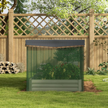 Galvanized Steel Planter Box with Crop Cage and Shade Cloth, Raised Garden Bed for Flowers, Veggies and Herbs, Beige
