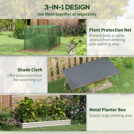 Galvanized Steel Planter Box with Crop Cage and Shade Cloth, Raised Garden Bed for Flowers, Veggies and Herbs, Beige