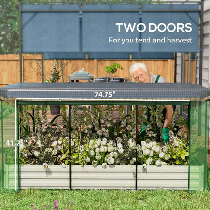 Galvanized Steel Planter Box with Crop Cage and Shade Cloth, Raised Garden Bed for Flowers, Veggies and Herbs, Beige