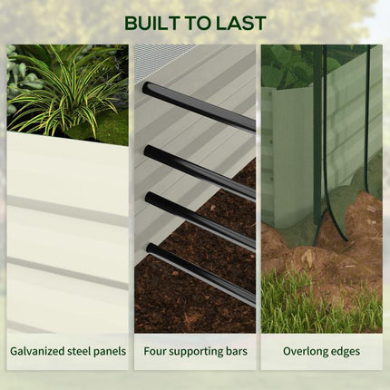 Galvanized Steel Planter Box with Crop Cage and Shade Cloth, Raised Garden Bed for Flowers, Veggies and Herbs, Beige
