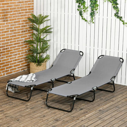 2 Pieces Pool Chaise Lounge Chairs, Folding Lounge Chairs with 5-Level Reclining Back, Steel Frame, Dark Gray