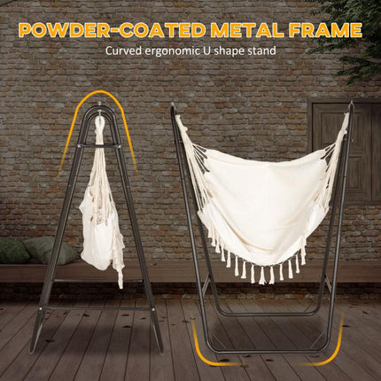 Hammock Chair with U Shape Stand, Hammock Swing Chair with A Side Pocket, Brown & Cream White