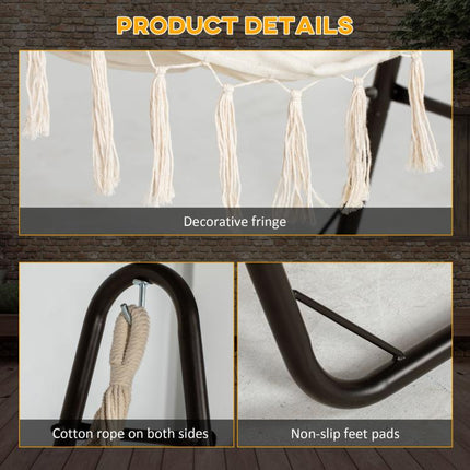 Hammock Chair with U Shape Stand, Hammock Swing Chair with A Side Pocket, Brown & Cream White
