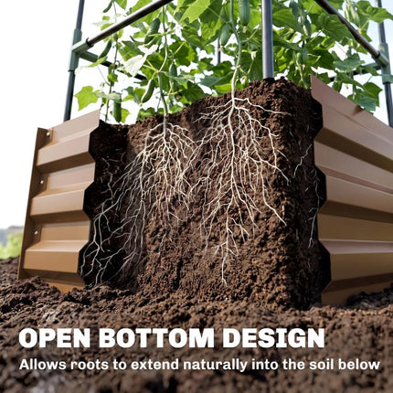 Galvanized Planter Box, 24 inch x 24 inch x 55 inch Raised Garden Bed with Tomato Cage for Climbing Vines, Brown