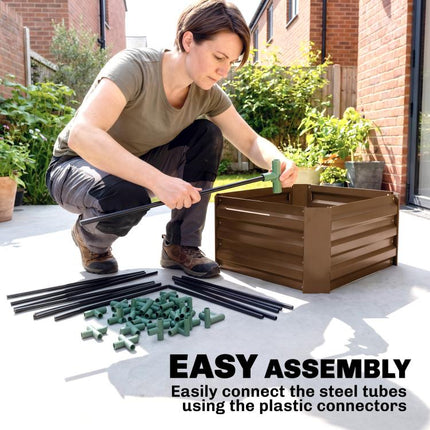Galvanized Planter Box, 24 inch x 24 inch x 55 inch Raised Garden Bed with Tomato Cage for Climbing Vines, Brown