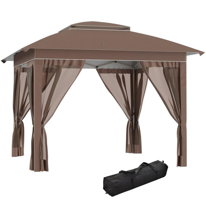 12 feet x 12 feet Pop Up Canopy Tent with Netting and Carry Bag, Instant Sun Shelter with 137 sq.ft Shade, Tents, Khaki