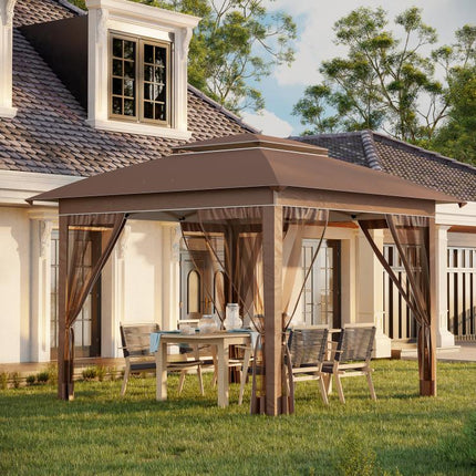 12 feet x 12 feet Pop Up Canopy Tent with Netting and Carry Bag, Instant Sun Shelter with 137 sq.ft Shade, Tents, Khaki