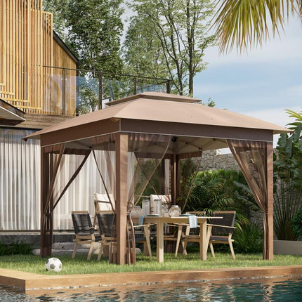 12 feet x 12 feet Pop Up Canopy Tent with Netting and Carry Bag, Instant Sun Shelter with 137 sq.ft Shade, Tents, Khaki