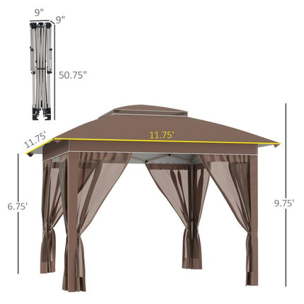 12 feet x 12 feet Pop Up Canopy Tent with Netting and Carry Bag, Instant Sun Shelter with 137 sq.ft Shade, Tents, Khaki