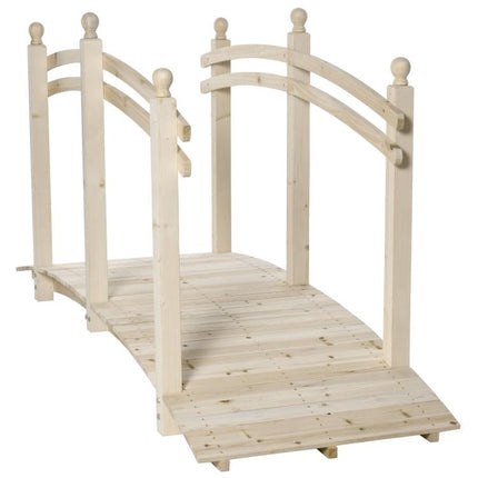 Wooden Arch Garden Bridge, Safety Rails for Backyard Ponds, Creeks, Streams, 7.5 feet , Natural
