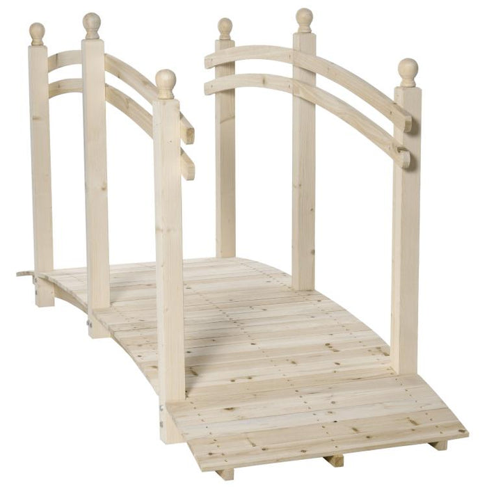 Wooden Arch Garden Bridge, Safety Rails for Backyard Ponds, Creeks, Streams, 7.5 feet , Natural