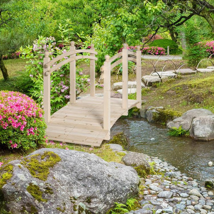 Wooden Arch Garden Bridge, Safety Rails for Backyard Ponds, Creeks, Streams, 7.5 feet , Natural