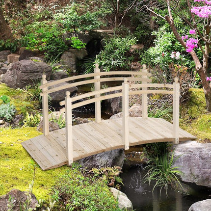 Wooden Arch Garden Bridge, Safety Rails for Backyard Ponds, Creeks, Streams, 7.5 feet , Natural
