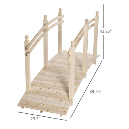 Wooden Arch Garden Bridge, Safety Rails for Backyard Ponds, Creeks, Streams, 7.5 feet , Natural
