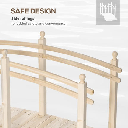 Wooden Arch Garden Bridge, Safety Rails for Backyard Ponds, Creeks, Streams, 7.5 feet , Natural