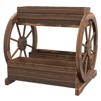 Wooden Wagon Planter Box, 3-Tier Raised Garden Bed, for Vegetables Flowers Herbs, 25 inch x 21 inch x 24 inch