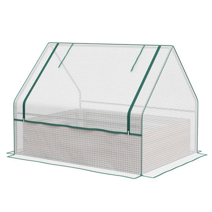 Raised Garden Bed, Outdoor Metal Planter Box with Mini Greenhouse, White and Brown