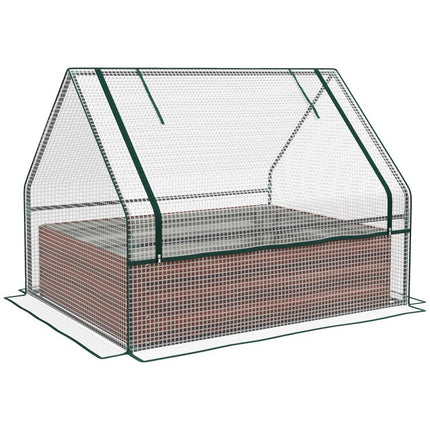 Raised Garden Bed, Outdoor Metal Planter Box with Mini Greenhouse, White and Brown