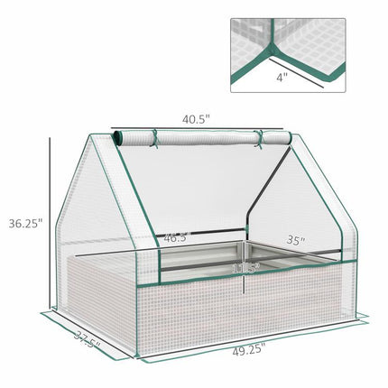Raised Garden Bed, Outdoor Metal Planter Box with Mini Greenhouse, White and Brown