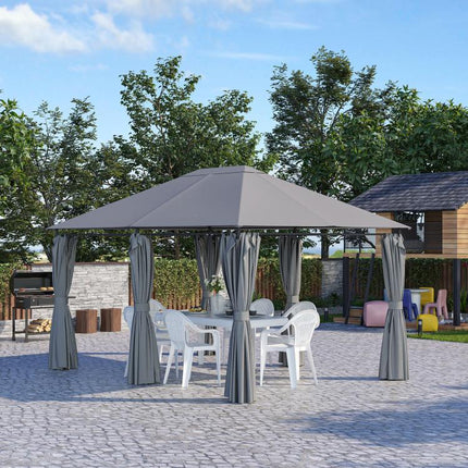 10 feet x 13 feet Outdoor Patio Gazebo, Canopy Shelter with 6 Removable Sidewalls & Steel Frame for Garden, Lawn, Backyard & Deck, Gray