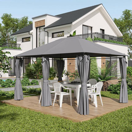 10 feet x 13 feet Outdoor Patio Gazebo, Canopy Shelter with 6 Removable Sidewalls & Steel Frame for Garden, Lawn, Backyard & Deck, Gray