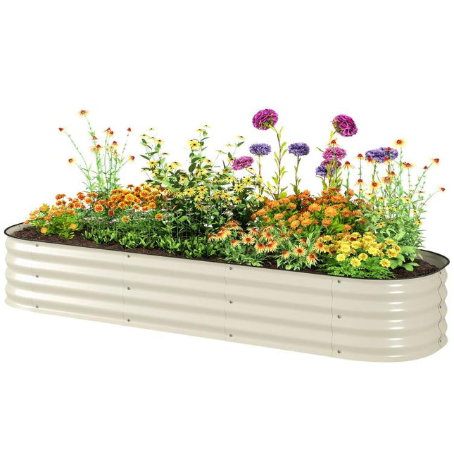 6.4 feet x 2 feet x 1 feet Galvanized Raised Garden Bed Kit, Metal Planter Box with Safety Edging, Cream