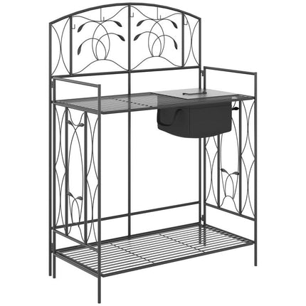 Folding Potting Bench Table, Metal Garden Workstation, Work Bench with Large Built-in Bag with Cover