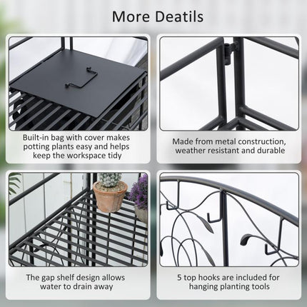 Folding Potting Bench Table, Metal Garden Workstation, Work Bench with Large Built-in Bag with Cover